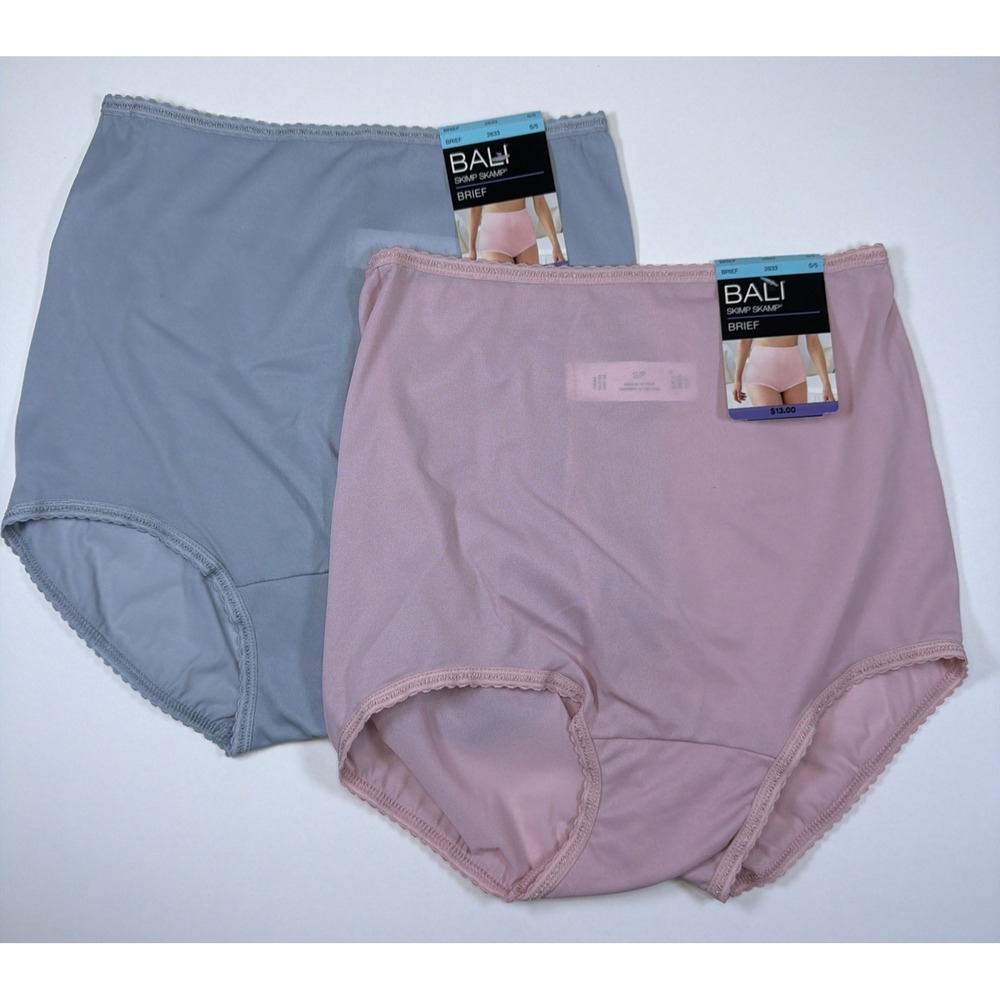 Bali Skimp Skamp Brief Panty S/5 Full Coverage Nylon Panties 2 Pk 2633 Pink Blue